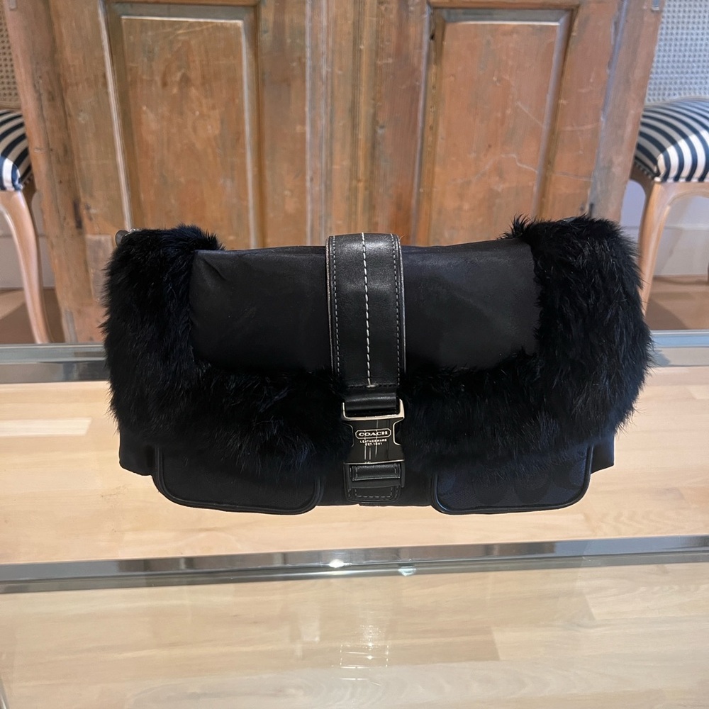 Coach ski collection rabbit fur trimmed bag